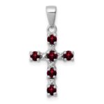 Sterling Silver Rhodium-plated Garnet & Diamond Accent Cross Pendant