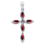 Sterling Silver Rhodium Garnet & Diamond Cross Pendant - Image 3