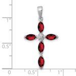 Sterling Silver Rhodium Garnet & Diamond Cross Pendant - Image 4