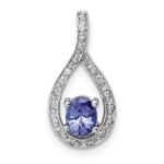 Sterling Silver Rhodium-plated Tanzanite & Diamond Pendant