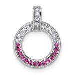 Sterling Silver Rhodium-plated White and Red CZ Open Circle Pendant