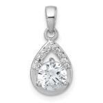 Sterling Silver Rhodium-plated Polished Round CZ Teardrop Pendant