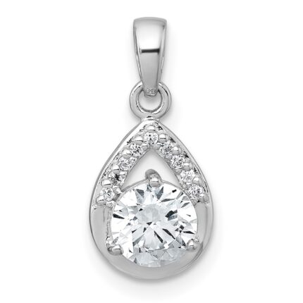 Sterling Silver Rhodium-plated Polished Round CZ Teardrop Pendant