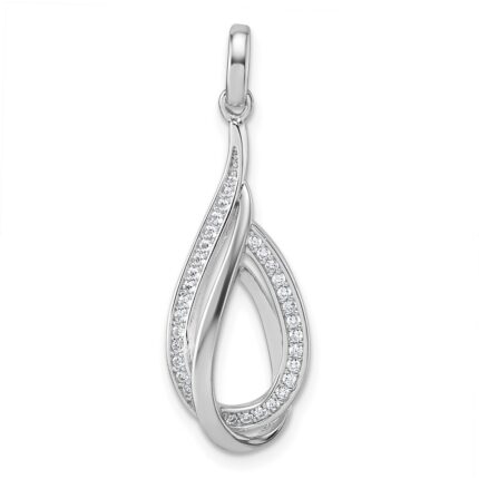 Sterling Silver Rhodium-plated CZ Polished Tear Drop Swirl Pendant