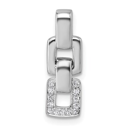 Sterling Silver Rhodium-plated Polished White CZ Double Square Pendant