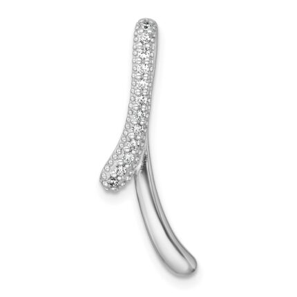 Sterling Silver Rhodium-plated Polished Fancy CZ Ribbon Chain Slide Pendant