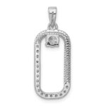 Sterling Silver Rhodium-plated CZ Textured Rectangle Pendant - Image 3