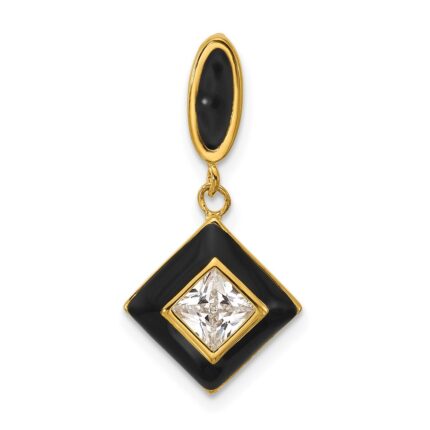 Sterling Silver Gold-plated CZ and Black Enameled Pendant