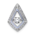 Sterling Silver Rhodium-plated Vibrant Moving CZ with Light Purple Enamel Kite-shape Chain Slide Pendant