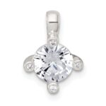 Sterling Silver Polished CZ with 4 CZ Prongs Chain Slide Pendant