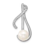 Sterling Silver Rhodium-plated Polished CZ and 6-7mm Freshwater Cultured Pearl Swirl Chain Slide Pendant