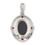 Sterling Silver Antiqued Marcasite and Garnet with Black Agate and Mother of Pearl Cameo Pendant - Image 3