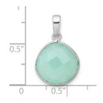 Sterling Silver Rhodium-plated Polished Round Checker-cut Green Chalcedony Pendant - Image 4
