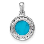 Sterling Silver Rhodium-plated Polished CZ Halo and Reconstituted Turquoise Cabochon Circle Pendant - Image 3