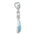 Sterling Silver Rhodium-plated Polished Pear Larimar Cabochon and CZ Teardrop Chain Slide Pendant - Image 2
