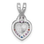 Sterling Silver Rhodium-plated Polished Multi-color Rainbow CZ Heart Halo Chain Slide Pendant - Image 3