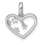 Sterling Silver Rhodium-plated CZ Polished Open Heart with Stars Pendant - Image 3