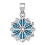 Sterling Silver Rhodium-plated Blue Enamel and White CZ Snowflake Pendant