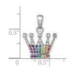 Sterling Silver Rhodium-plated Polished Rainbow Nano Crystals Crown Pendant - Image 4