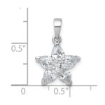 Sterling Silver Rhodium-plated Polished Round and Pear CZ Flower Pendant - Image 4