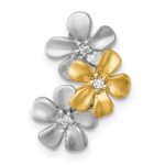 Sterling Silver Rhodium-plated and Gold-plated with CZ Three Flowers Chain Slide Pendant