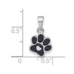 Sterling Silver Rhodium-plated Polished Black Enamel Paw Print with Heart Pendant - Image 4