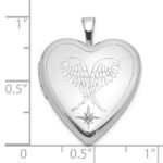 Sterling Silver Rhodium-plated Diamond Wings 20mm Heart Locket - Image 3