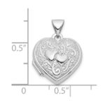 Sterling Silver Rhodium-plated Double Hearts 15mm Heart Locket - Image 3
