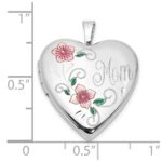 Sterling Silver Rhodium-plated Epoxy 20mm Floral Mom Heart Locket - Image 5