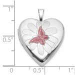 Sterling Silver RH-plate Polished/Satin Epoxy 20mm Butterfly Heart Locket - Image 5