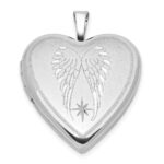 Sterling Silver RH-plated Satin/Polished Angel Wings 20mm Heart Locket
