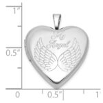 Sterling Silver Rhodium-plated MY ANGEL Angel Wings 20mm Heart Locket - Image 5