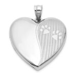 Sterling Silver Rhodium-plated Polished Paw Print 24mm Heart Locket