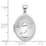 Sterling Silver Rhod-Plated 19x15mm Foot Prints Reversible Oval Locket - Image 5