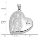 Sterling Silver Rhodium-plated Brushed And Polished 1/20 carat Diamond Foot Prints 24mm Heart Locket - Image 5
