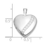 Sterling Silver Rhodium-plated Polished Front/Brushed Back with Curved Dot Design 16mm Heart Locket - Image 5