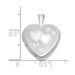 Sterling Silver Rhodium-plated Polished Front/Brushed Back Diamond-cut Twin Hearts 16mm Heart Locket - Image 5