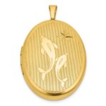 Sterling Silver Gold-plated Polished Front/Brushed Back Two Dolphins 20mm Oval Locket