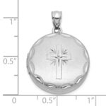 Sterling Silver Rhodium-plated Brushed Diamond-cut with 1/20 carat Diamond Cross 20mm Round Locket - Image 5