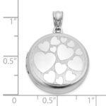 Sterling Silver Rhodium-plated Polished Front/Brushed Back Multi-Heart 20mm Round Locket - Image 5