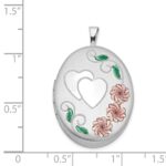 Sterling Silver Rhod-plated Satin Enamel & D/C Floral & Heart Oval Locket - Image 4