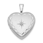 Sterling Silver Rhodium-plated Satin & D/C Diamond Star Heart Locket