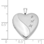 Sterling Silver Rhodium-plated Polished & Satin Diamond 20mm Heart Locket - Image 4