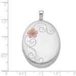 Sterling Silver Rhodium-plated Satin & Enameled Floral 34mm Oval Locket - Image 4
