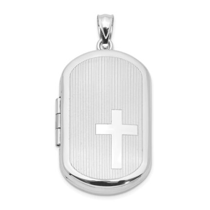 Sterling Silver Rhodium-plated Cross Rectangular Locket