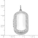 Sterling Silver Rhodium-plated Greek Key Border Rectangular Locket - Image 4