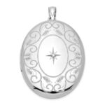 Sterling Silver Rhodium-plated & Diamond w/ Swirl Border 34mm Oval Locket