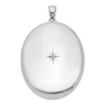 Sterling Silver Rhodium-plated & Diamond Polished 34mm Oval Locket