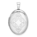Sterling Silver Rhodium-plated Scroll Oval Locket
