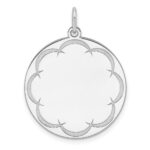 Sterling Silver Rhod-plated Eng. Rnd Polish Front/Satin Back Disc Charm